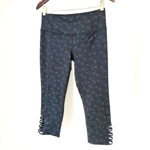 Joe Fresh | Dark grey & white plant pattern yoga pants with lace cut outs